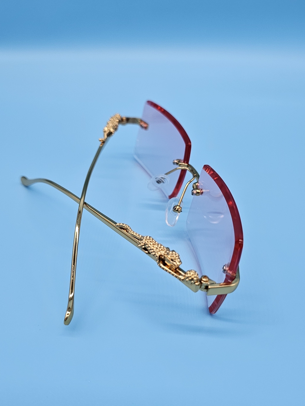 Gold Frame Pink Gradient Rimless Sunglasses - Unbranded